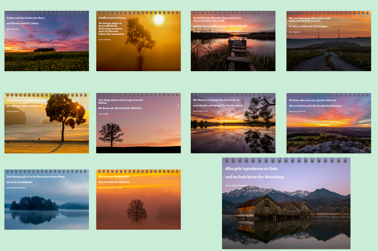 Traumhaft schöne Naturbilder als Fotoaufsteller mit Sprüchen. Traumhaft schöne Naturbilder als Fotoaufsteller mit Sprüchen.