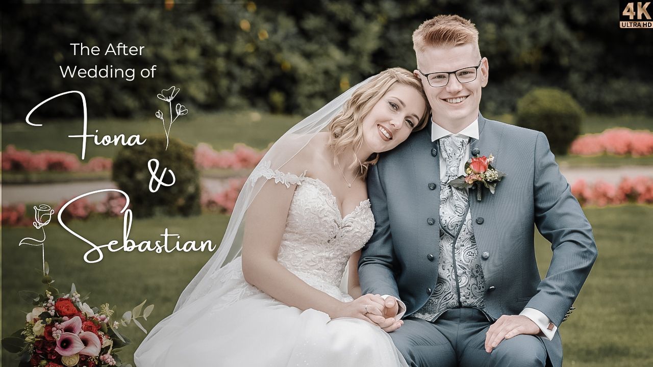 Einzigartiges After Wedding Video - Brautpaar sitzt auf einer Bank im Park von Schloss Berge in Gelsenkirchen