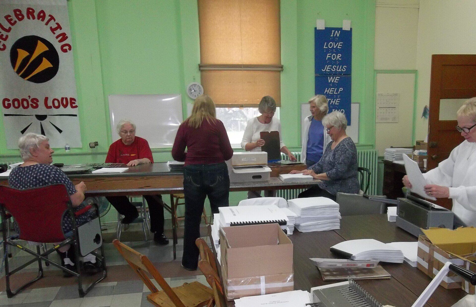 Lutheran Braille Workers Center $1,000 St. John's Lutheran Church's schoolhouse in New Minden, IL, over 40 regular volunteers gather together to bring light into the darkness. Over the past 22 years, they have produced Bible studies and hymnal volumes of the Lutheran Service Book. Volunteers place paper between zinc plates, which are embossed with Braille Bible text. This grant is to cover cost of paper and binding supplies.