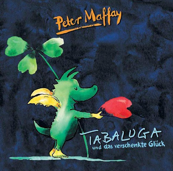 Zeichnung: Der kleine Drache Tabaluga wirft ein Herz.