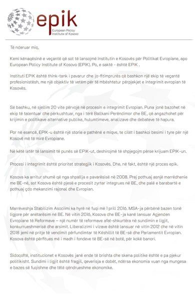 Leter lansuese e Institutit EPIK