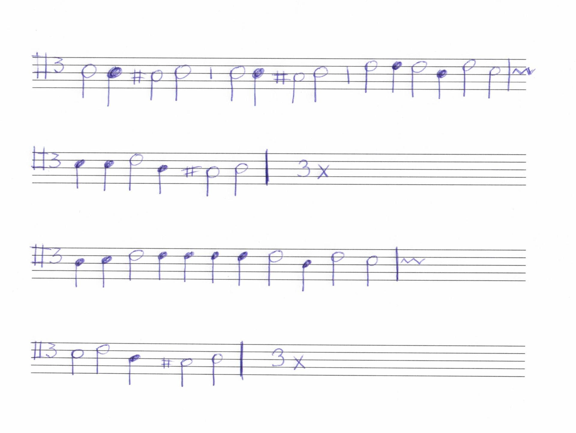 Musiknoten von Hand geschrieben