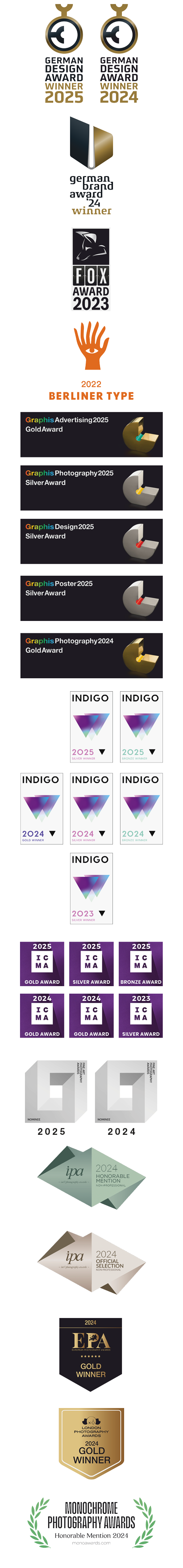 Auszeichnungen bis 2025 Sammlung aller Auszeichnungen von 2022 bis 2025