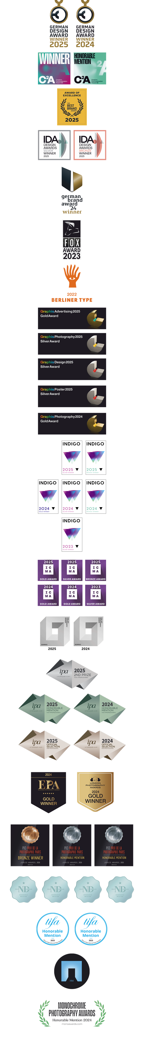 Auszeichnungen bis 2025 Sammlung aller Auszeichnungen von 2022 bis 2025
