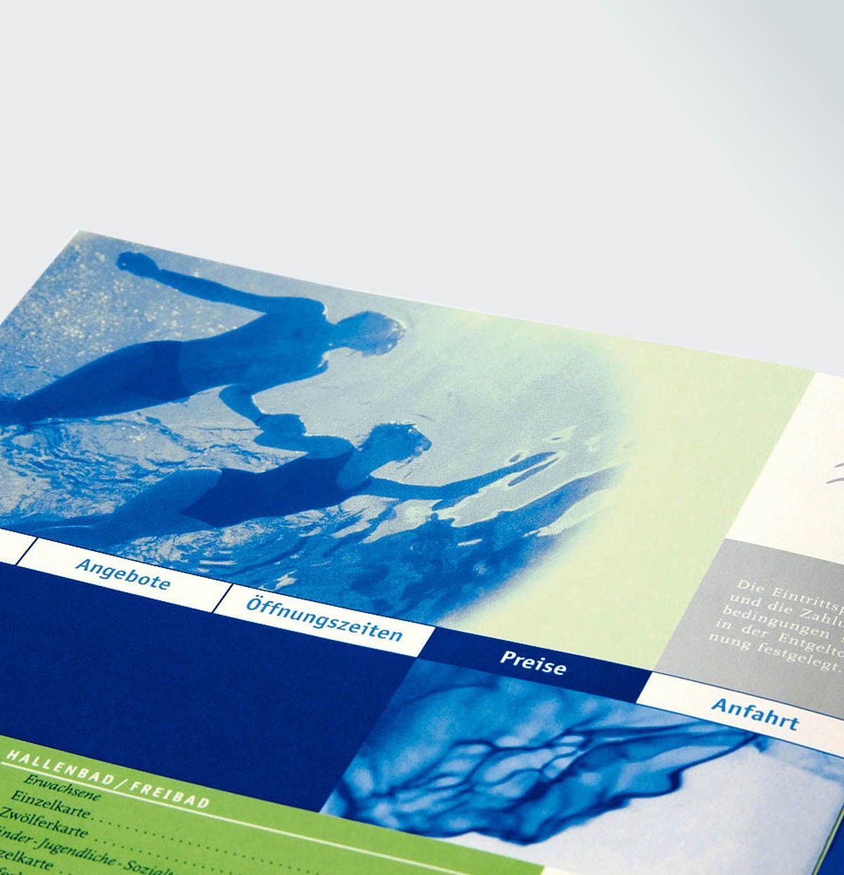 Rheinbad Broschüre Detailaufnahme der Reihnbad-Broschüre