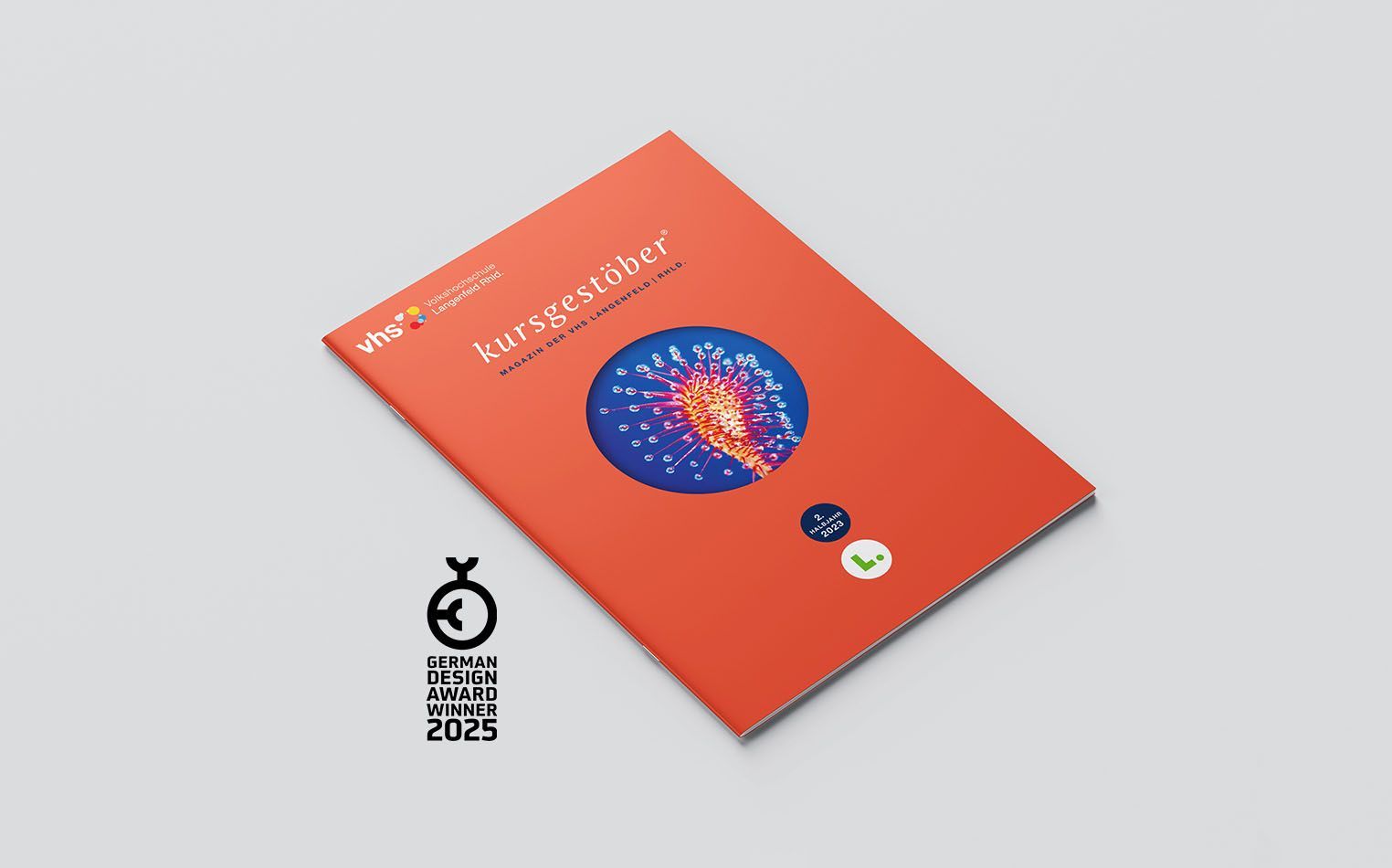 VHS Langenfeld/Rhld., Magazin, oranges Cover mit runder Ausstanzung, Kursheft