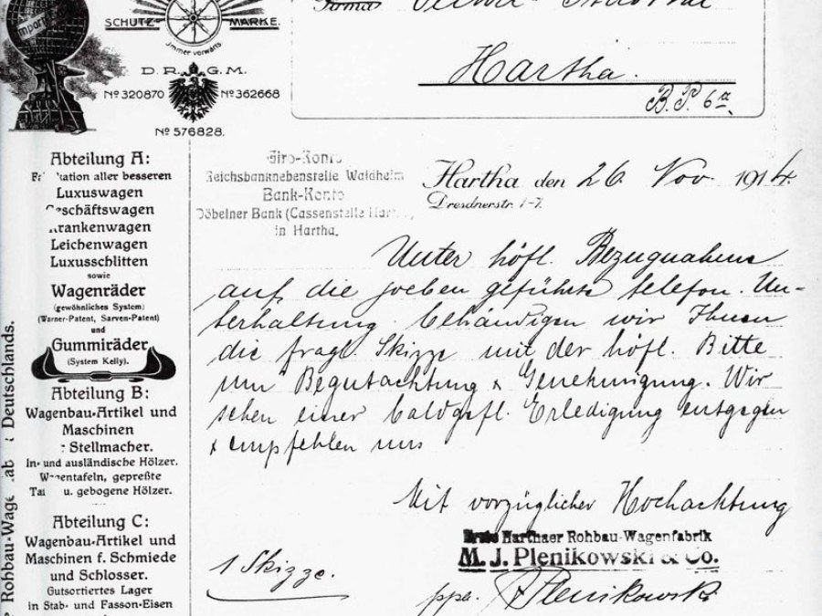 1914 - Schreiben des Gründers Plenikowski