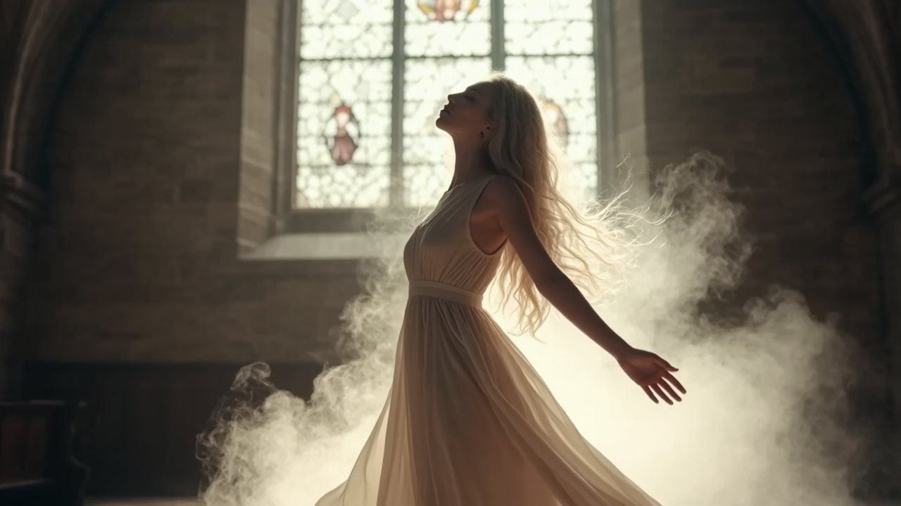 A CGI Environment. Woman in front. Advertising Shot