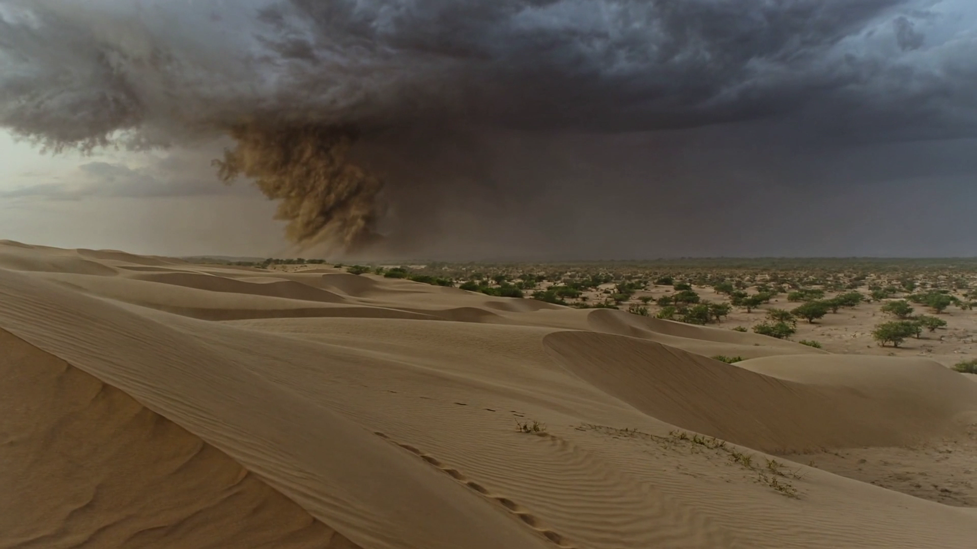 Dessert CGI Landscape and Atmosphere VFX desert sandstorm with large-scale atmospheric dust simulation
