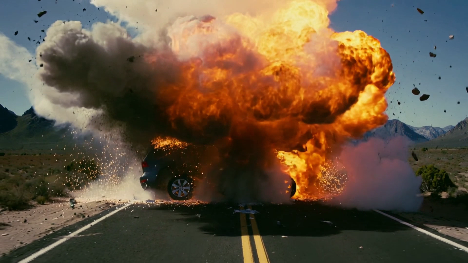 Visual Effects explosion Visual effects vehicle explosion with fire and debris simulation