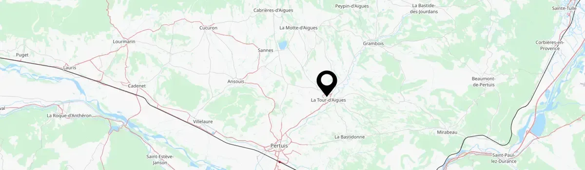 Plan d'accès à l'agence Gualchierotti Automobiles Carte de La Tour d'aigues et villes et villages aux alentours (Pertuis, Ansouis, La Bastidonne, ...)