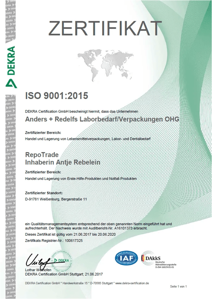 Anders + Redelfs GmbH Qualitätsmanagement-Zertifikat 2017-2020