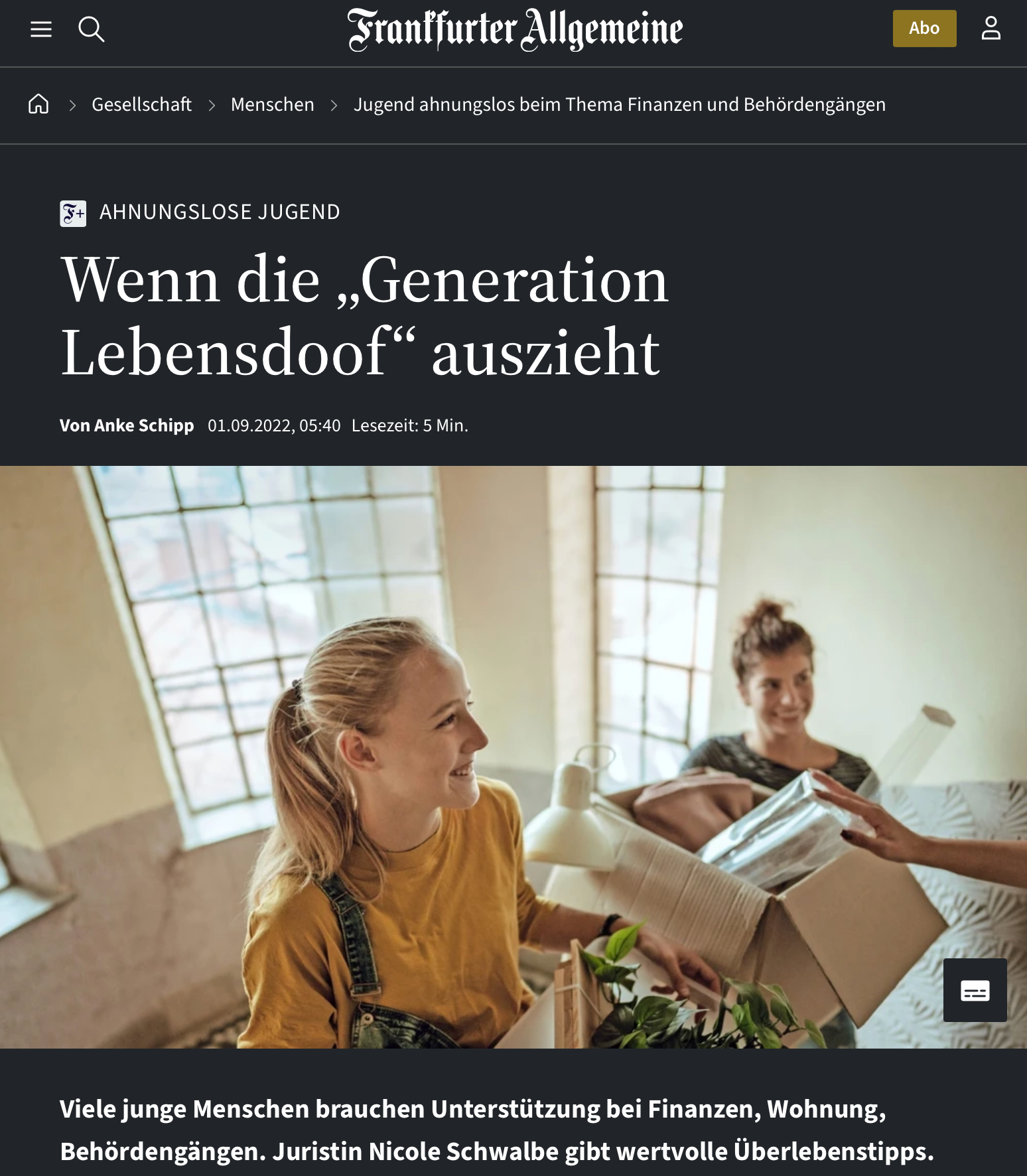 Besuche die FAZ und lese den Artikel