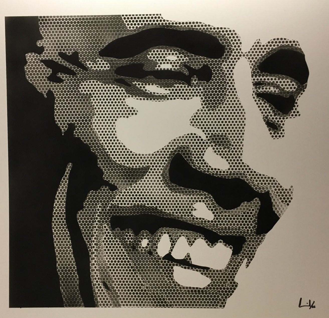 Tontrennung, 2022, Airbrush, Lochtechnik, Barrack Obama, FGS