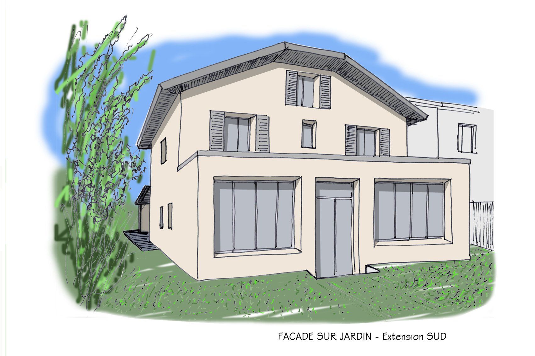 Aurelia Foyatier Architecte Lyon - Architecte Sainte Foy les Lyon - renovation maison - extension maison - agrandissement maison - maison dans l'ouest de Lyon - architecture moderne et design - claustrat, verrière, bso, ral 7016