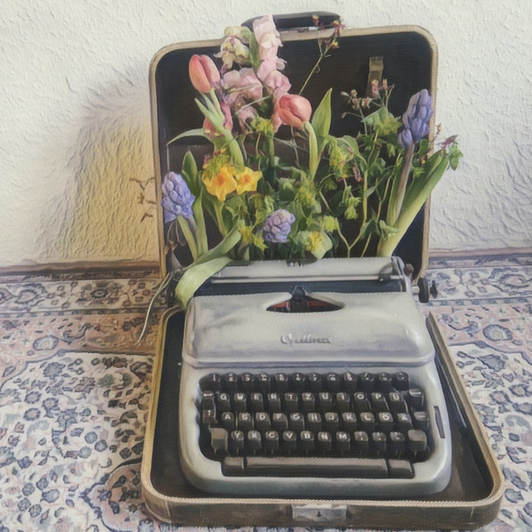 Worterblühen der Schreibkurs für Kreatives Schreiben, eine Schreibmaschine mit Blumen