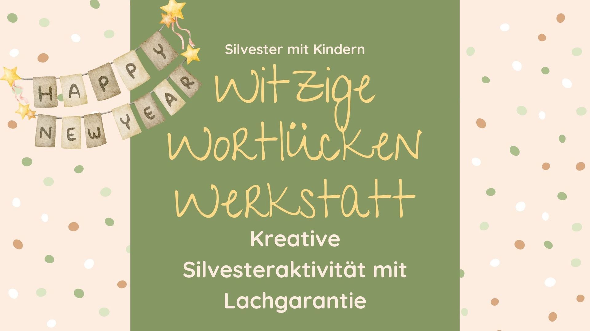 Grafik mit Konfetti im Hintergrund. Darüber eine Girlande mit den Worten Happy New Year.