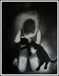 Voir plus de tableaux monochromes Jeune fille au chat noir et blanc