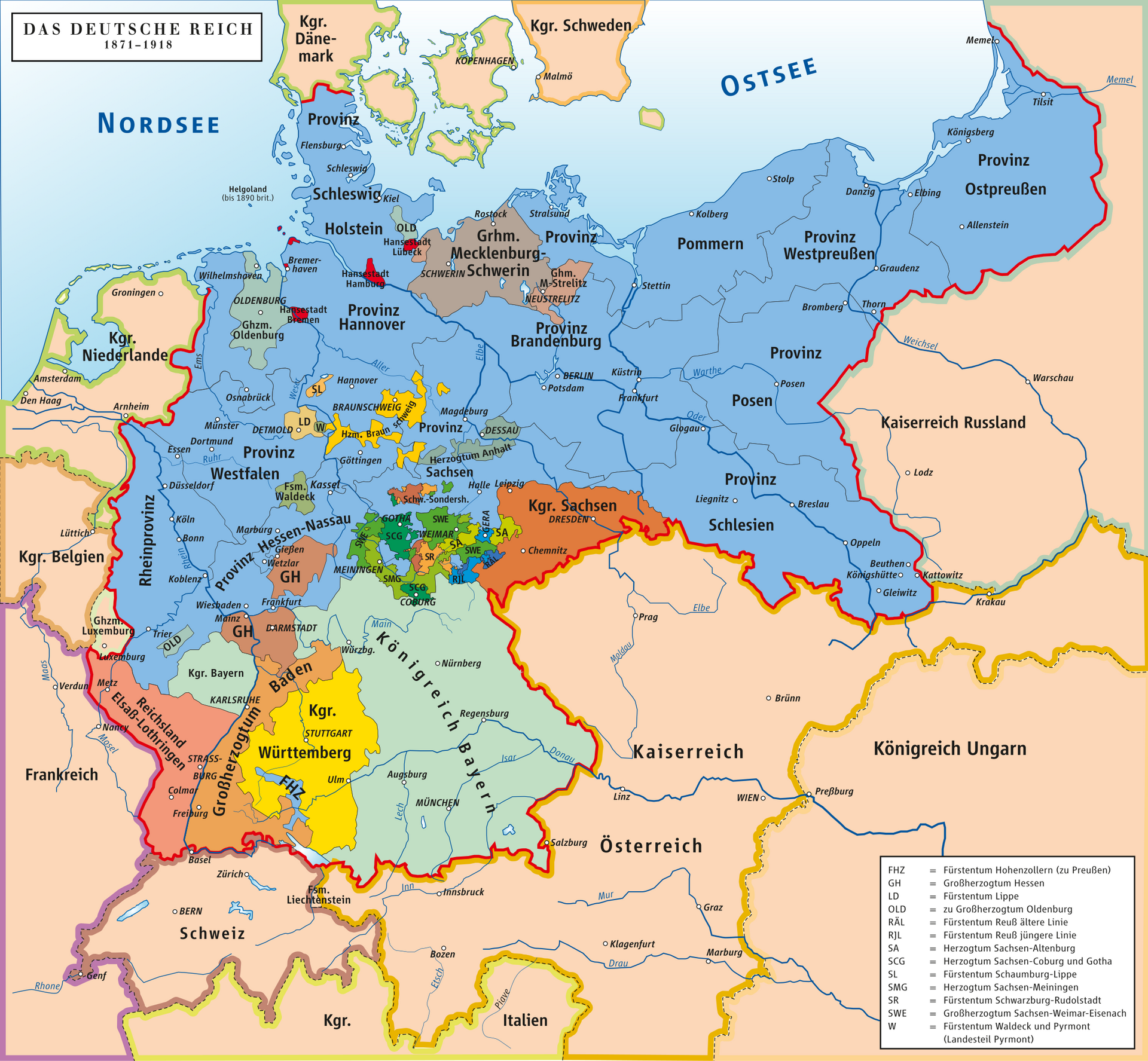 Kart over Det tyske riket 1871–1918 Karte Deutsches Reich 1871-1918