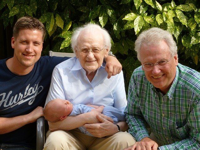 glückliche Familie, vier Generationen auf einem Foto Familie, Generationen, Vorfahren