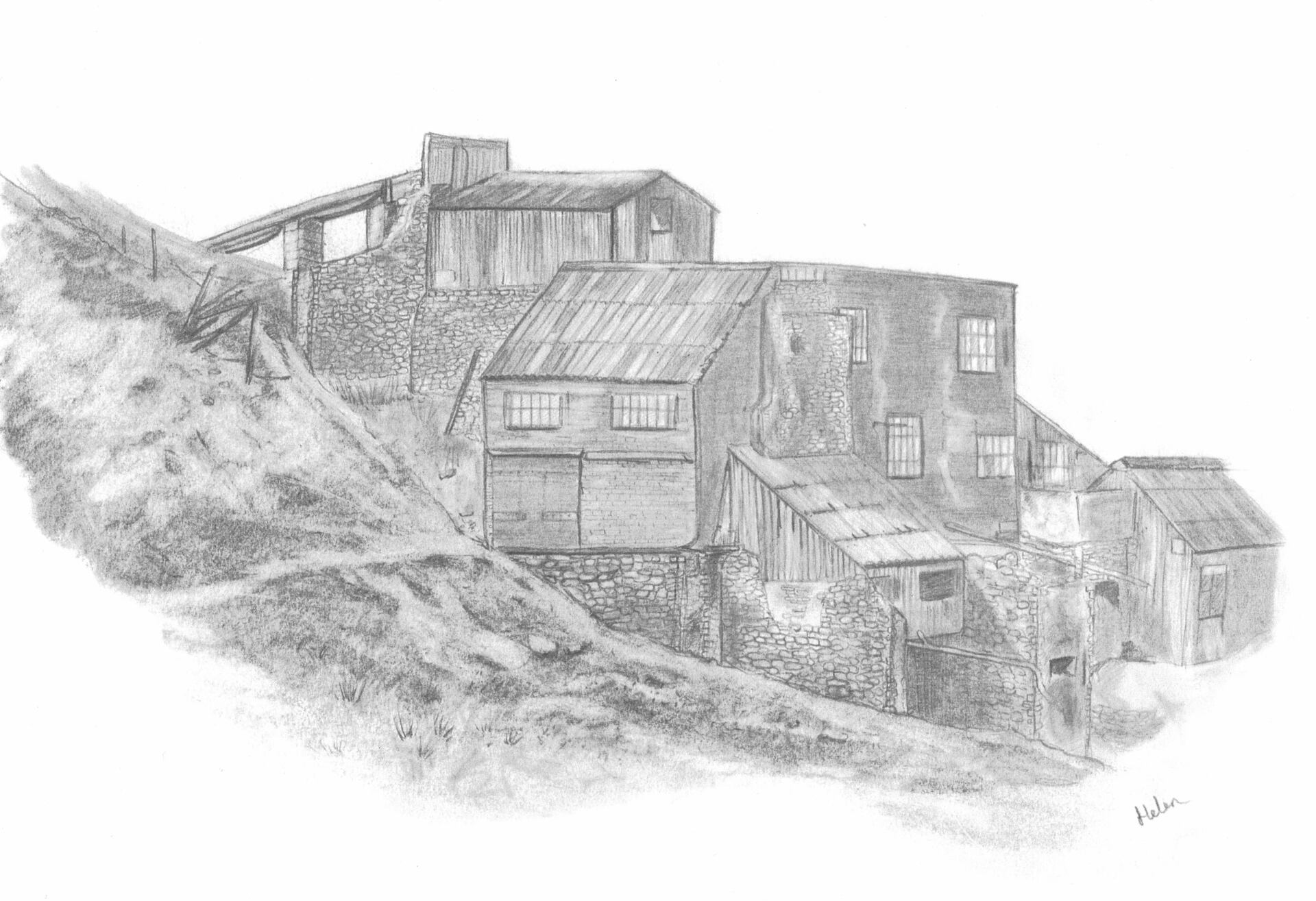 lake district art cumbria force crag mine heritage graphite gallery pencil and graphite drawing