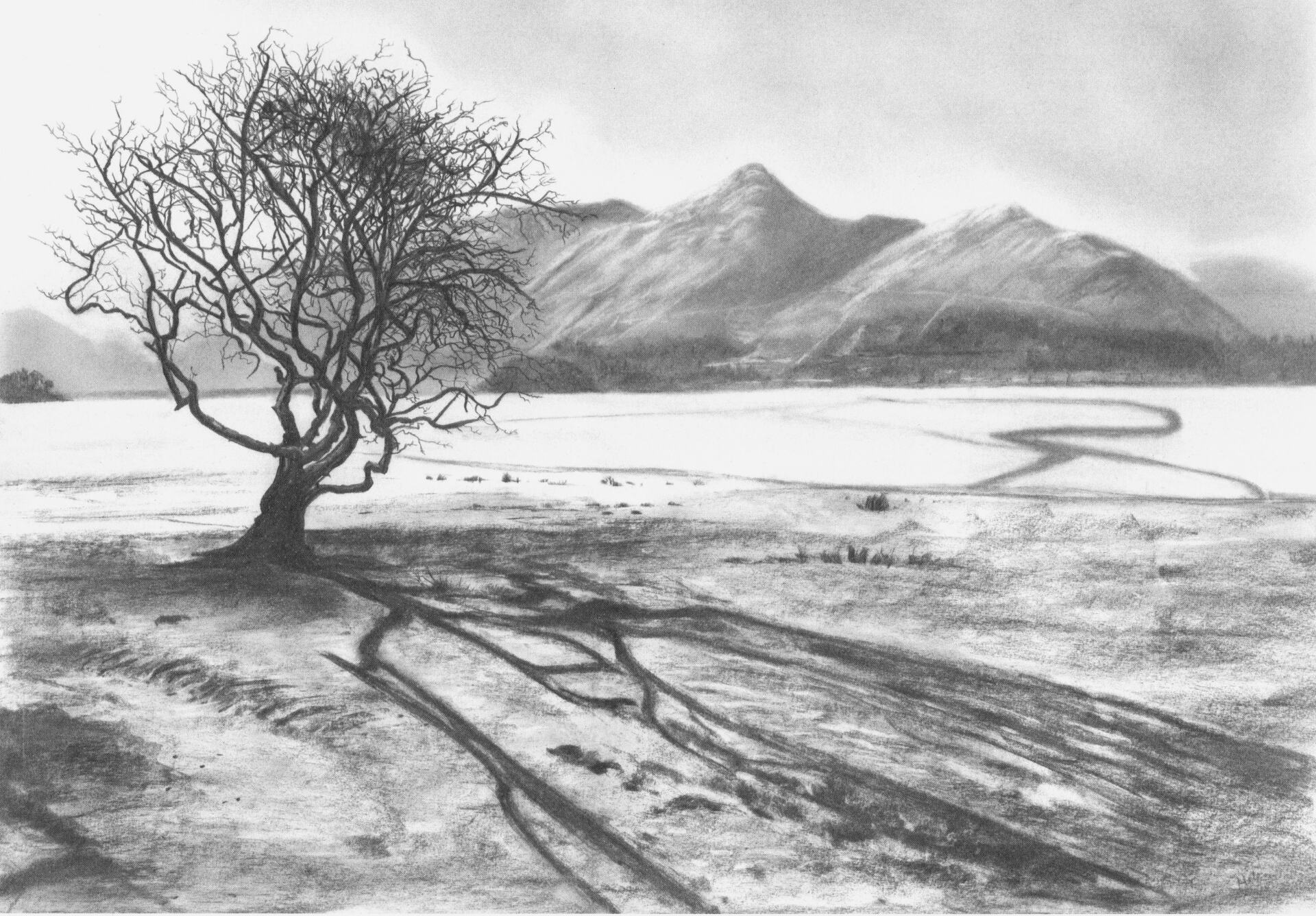 lake district art cumbria derwentwater catbells keswick borrowdale winter sky landscape graphite gallery graphite charcoal