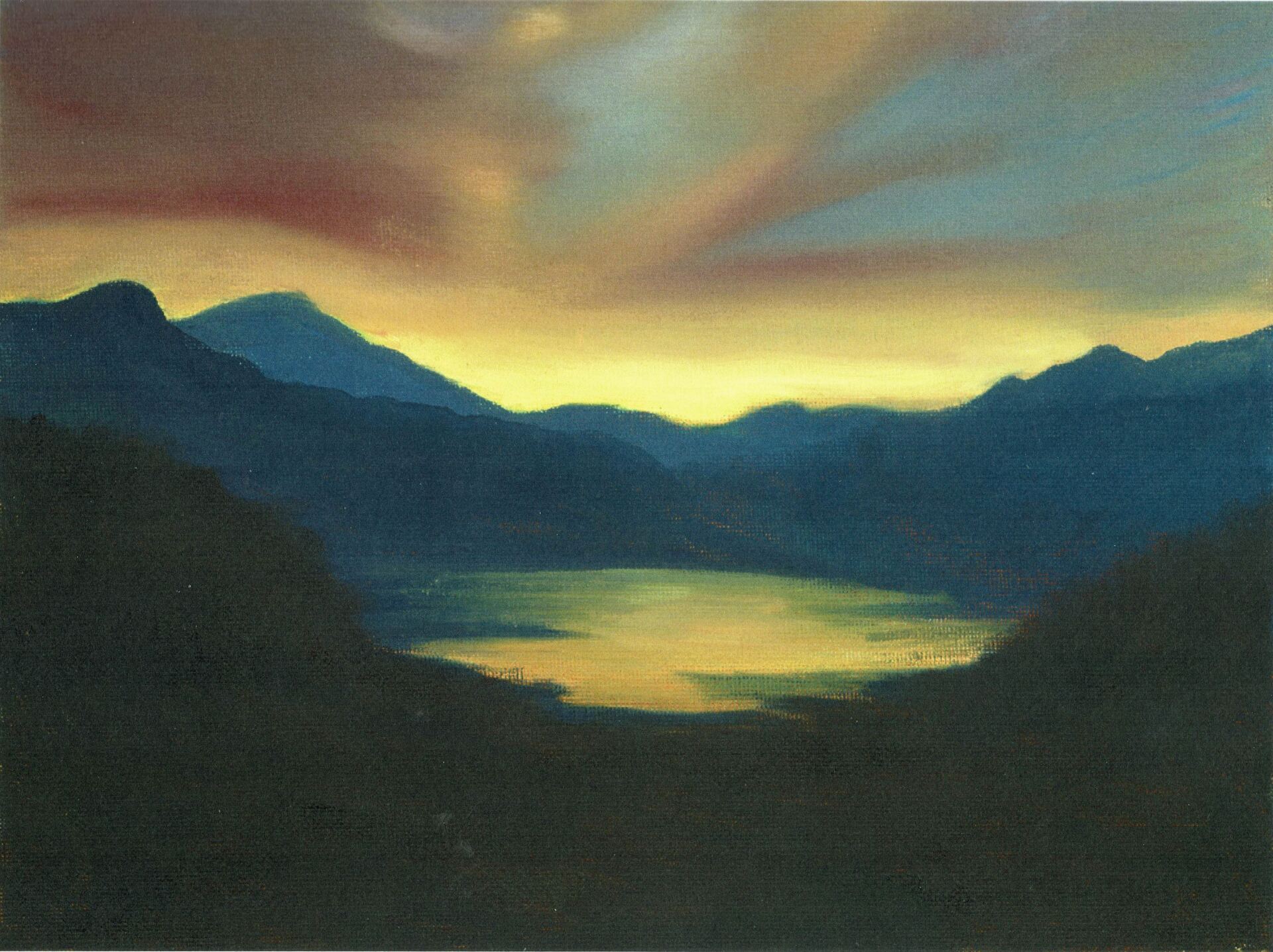 lake district cumbria art graphite gallery derwentwater sunset oil paint