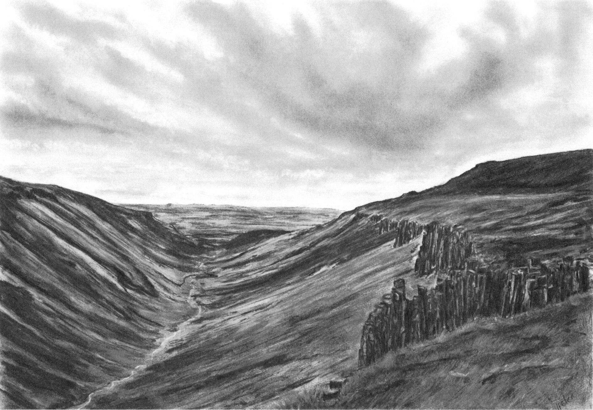 lake district art cumbria high cup nick dufton pennines whin sill pennine way lamdscape graphite gallery graphite charcoal drawing