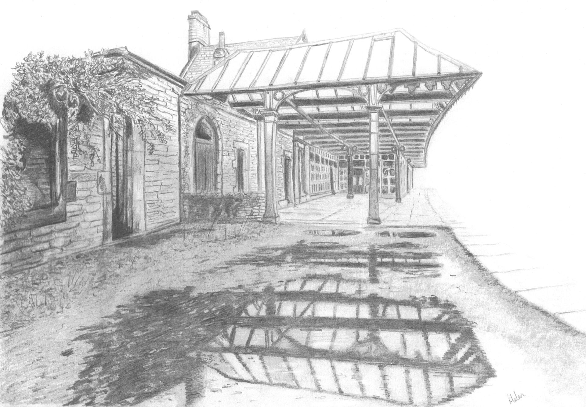 lake district art cumbria keswick railway station ck&pr heritage graphite gallery pencil drawing