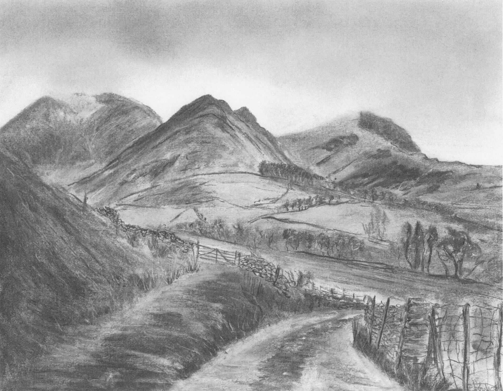 lake district art cumbria newlands valley goldscope mine scope end keswick heritage landscape graphite gallery graphite charcoal drawing