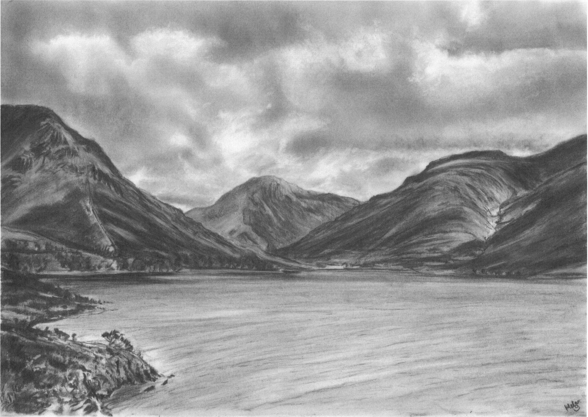 lake district art cumbria wastwater great gable scafell sky landscape graphite gallery graphite charcoal drawing