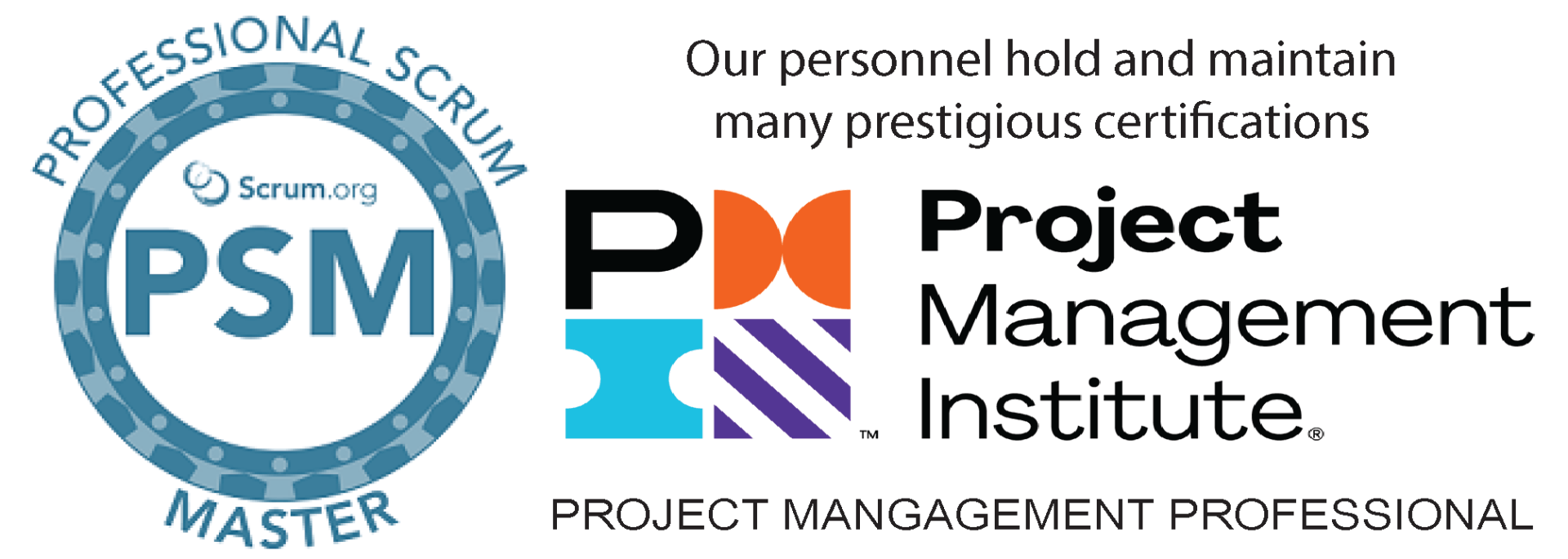 Logo Image: PMI Project Management Institute PMP Certified in blue, white and black text with an image of a half semi circle globe with crosshatched lines on black