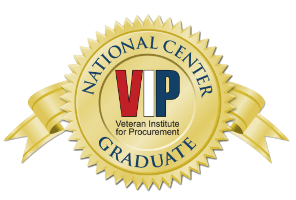 Logo Image: Picture of a gold foil ribbon, National Center Graduate, VIP, Veteran Institute of Procurement