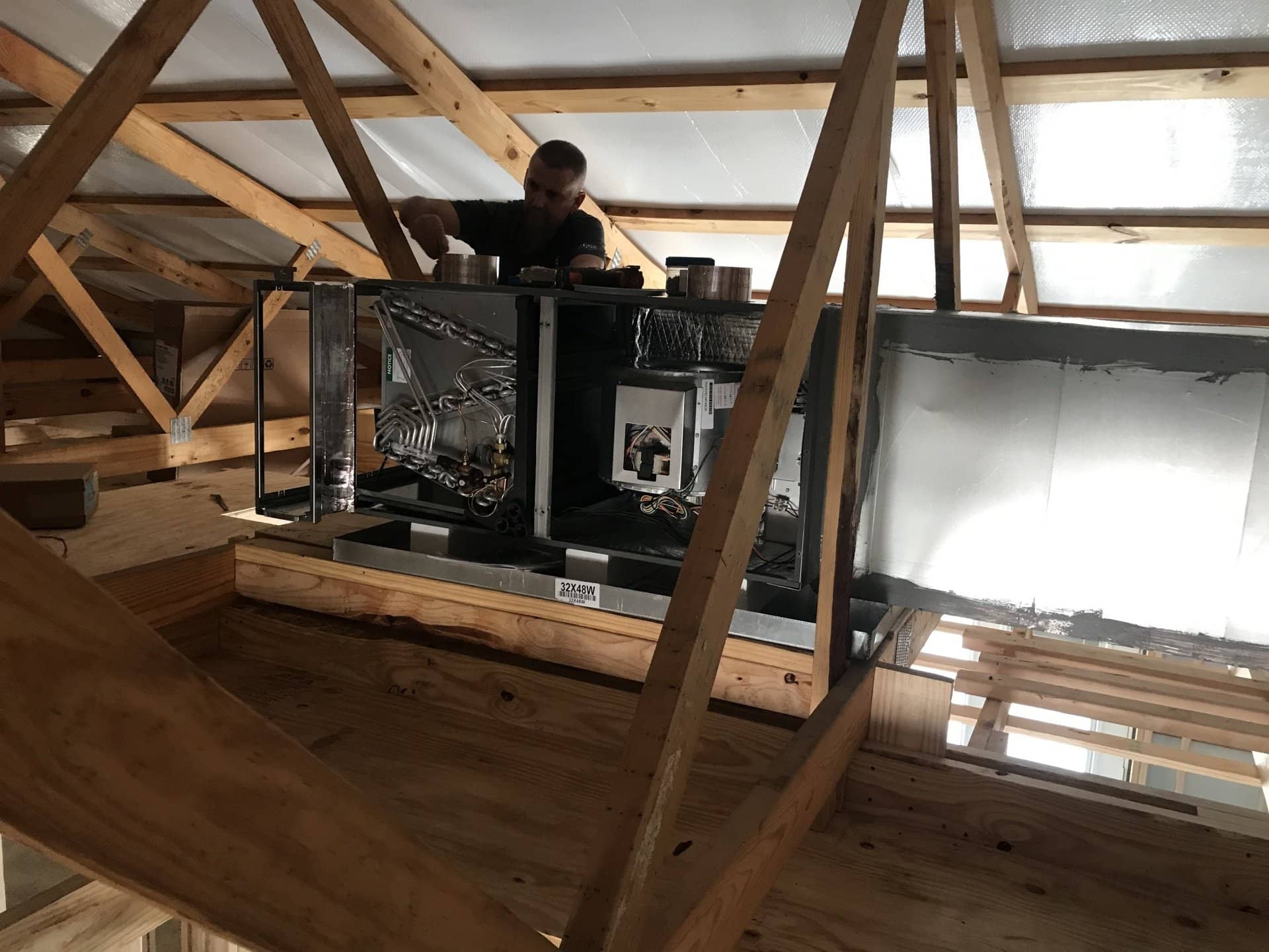 attic install hvac unit ductwork