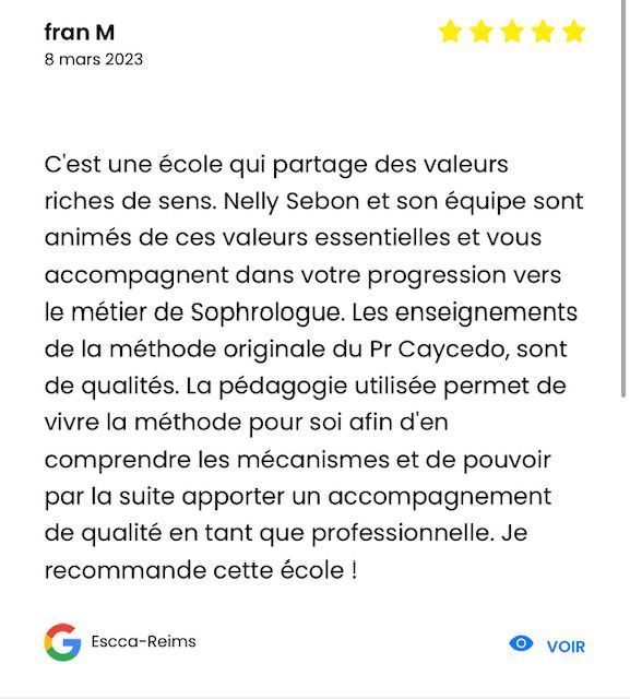 Avis sur la formation en sophrologie à ESCCA-Reims, ecole de sophrologie caycédienne de Champagne Ardenne