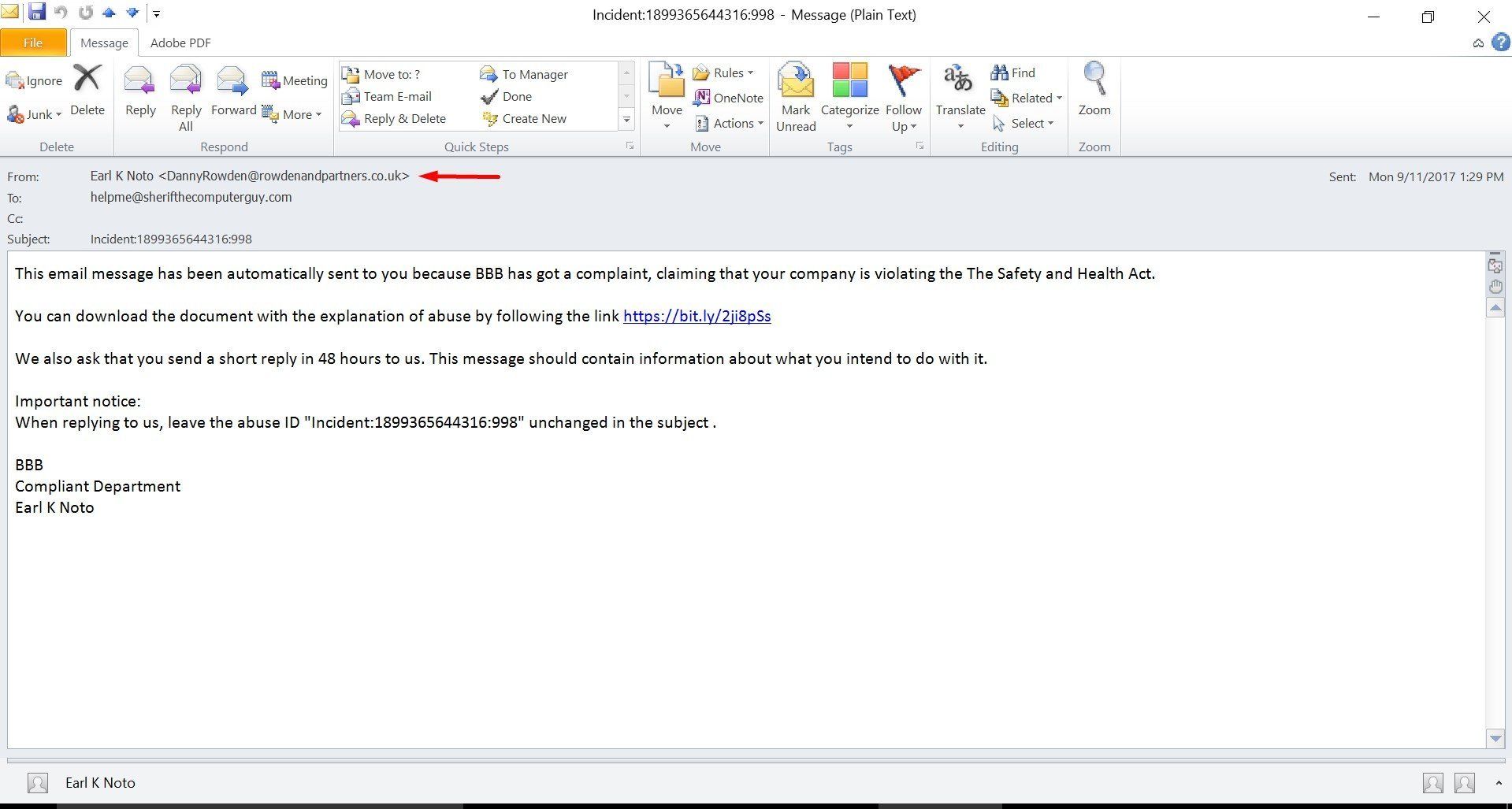 Sample Bait Email