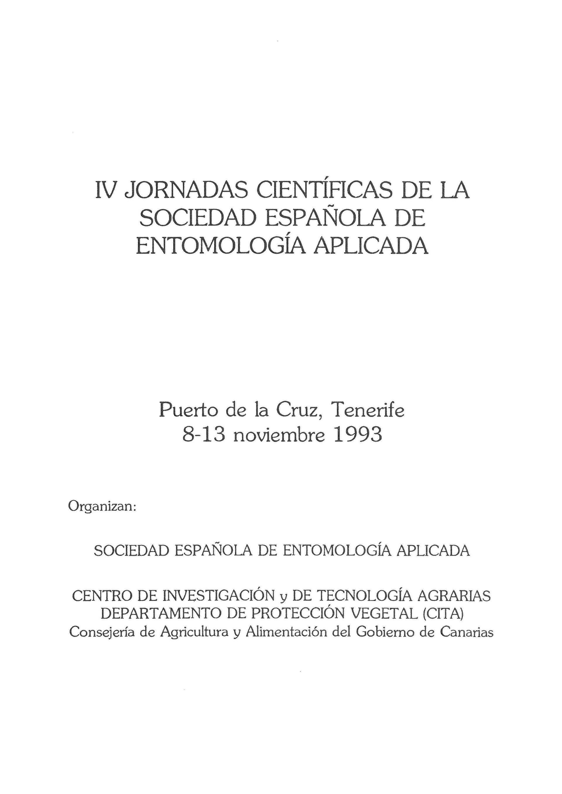 IV JORNADAS CIENTÍFICAS DE LA SEEA. TENERIFE 1993