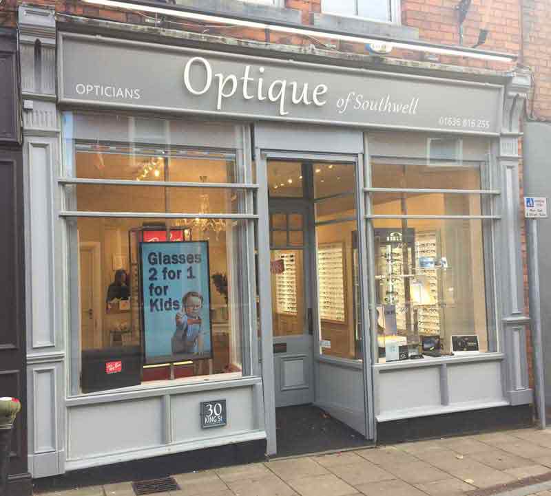 Optique of Southwell outside view of opticians practice optique of southwell, southwell optician, optometrist, opticians