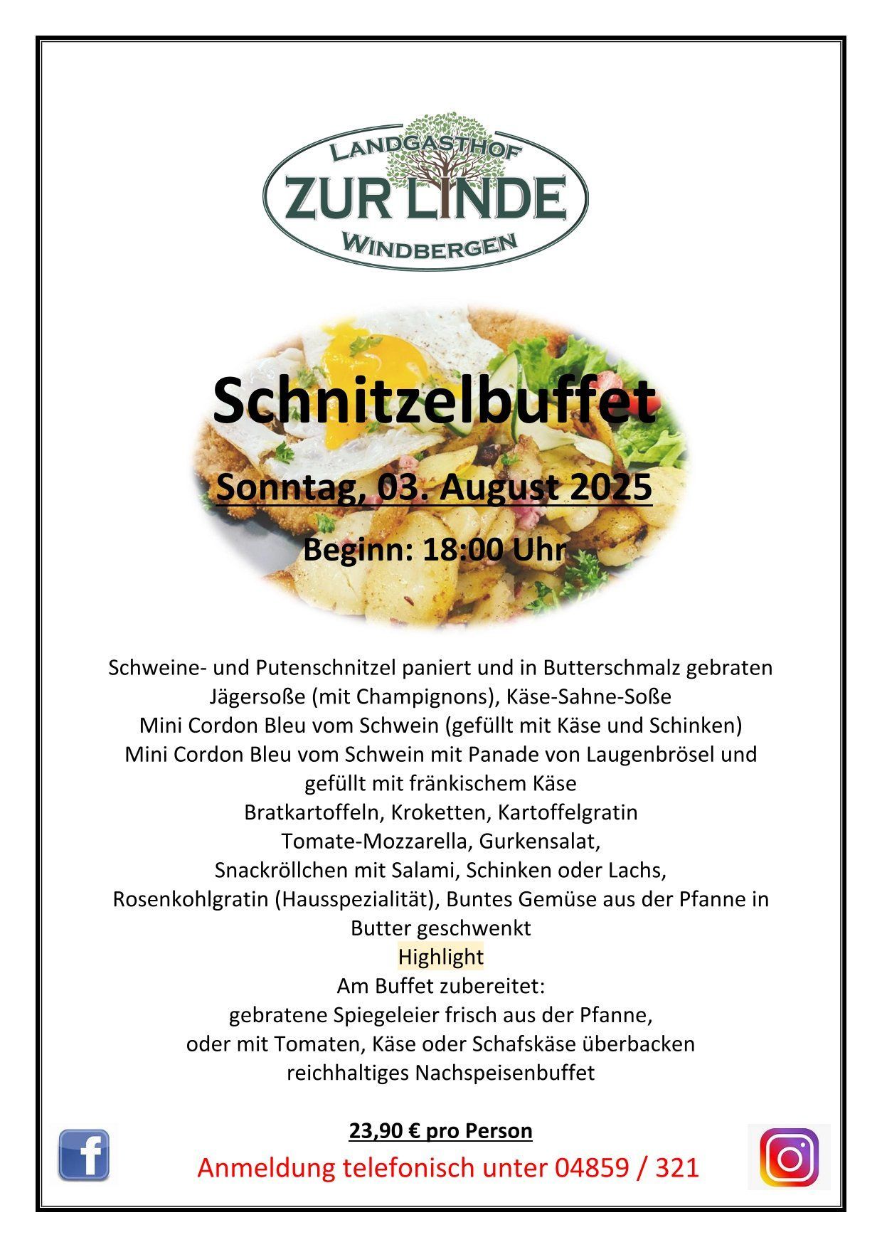 Schnitzelbuffet Schnitzel, deutsche küche, Buffet essen, Kinderfreundlich, Vegetarisch, draussen sitzen, Bratkartoffeln, Kartoffelgratin, Kroketten, Nachspeise, warme Küche, Abendessen, Sonntag
