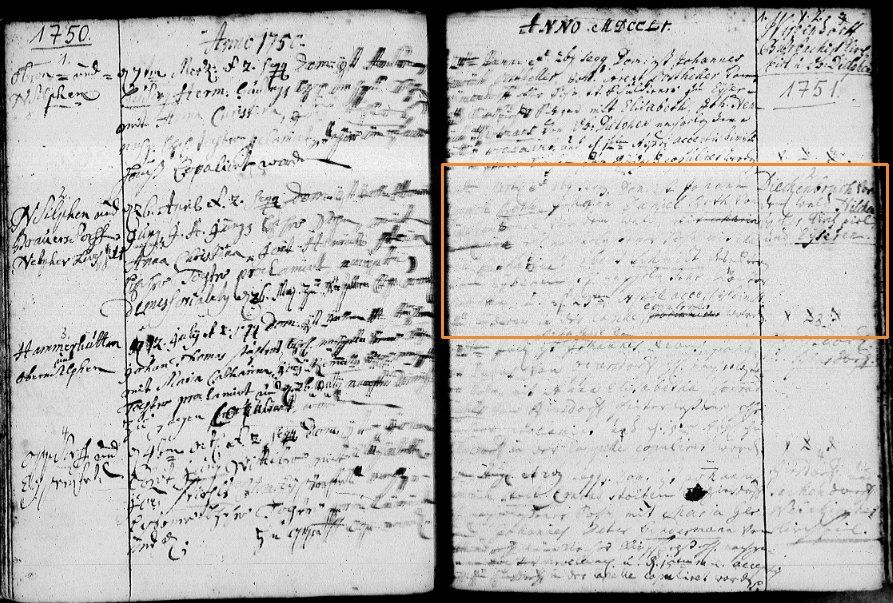 Beispiel einer Seite aus dem Kirchenbuch Kirchenbuch, Beispielseite