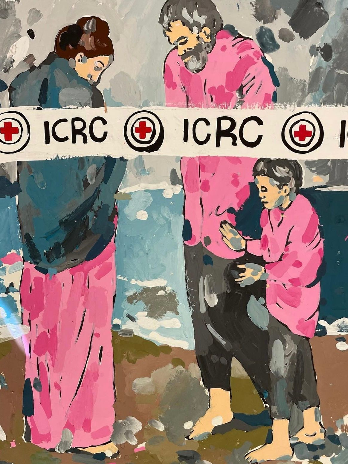 Keren Shpilsher, artiste peintre israélienne, Pyjama party en rose, Dessin inspiré par « La tragédie » de Picasso (1903)