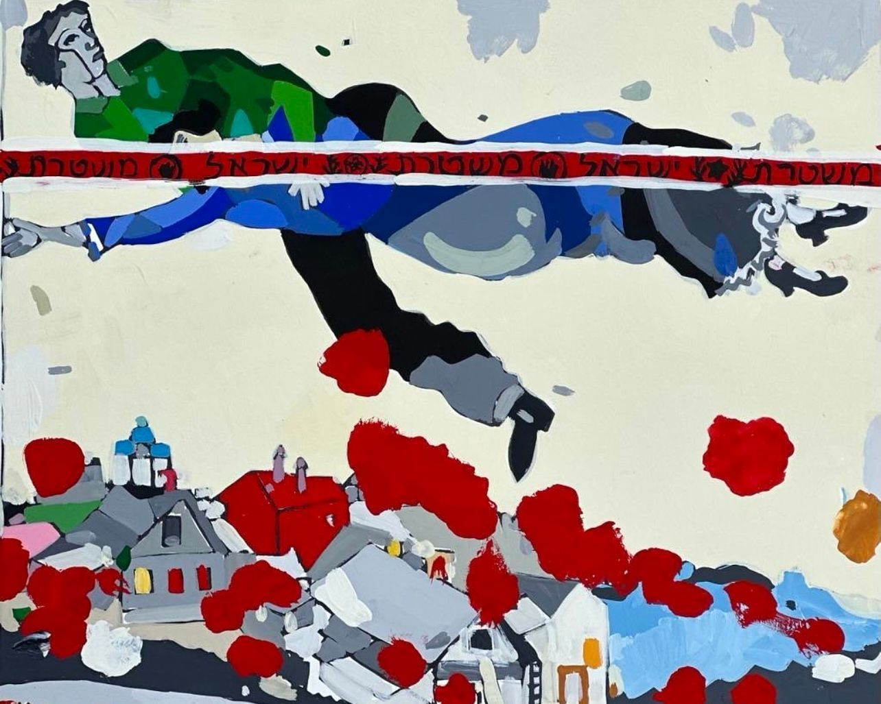 Keren Shpilsher, artiste peintre israélienne, au dessus delaville rouge, inspiré par Marc Chagall