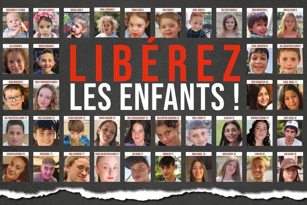 Libérez les otages. BRINGTHEMHOMENOW. Les enfants d’Israël kidnappés par le Hamas, avec pour chacun, un nom, un visage.