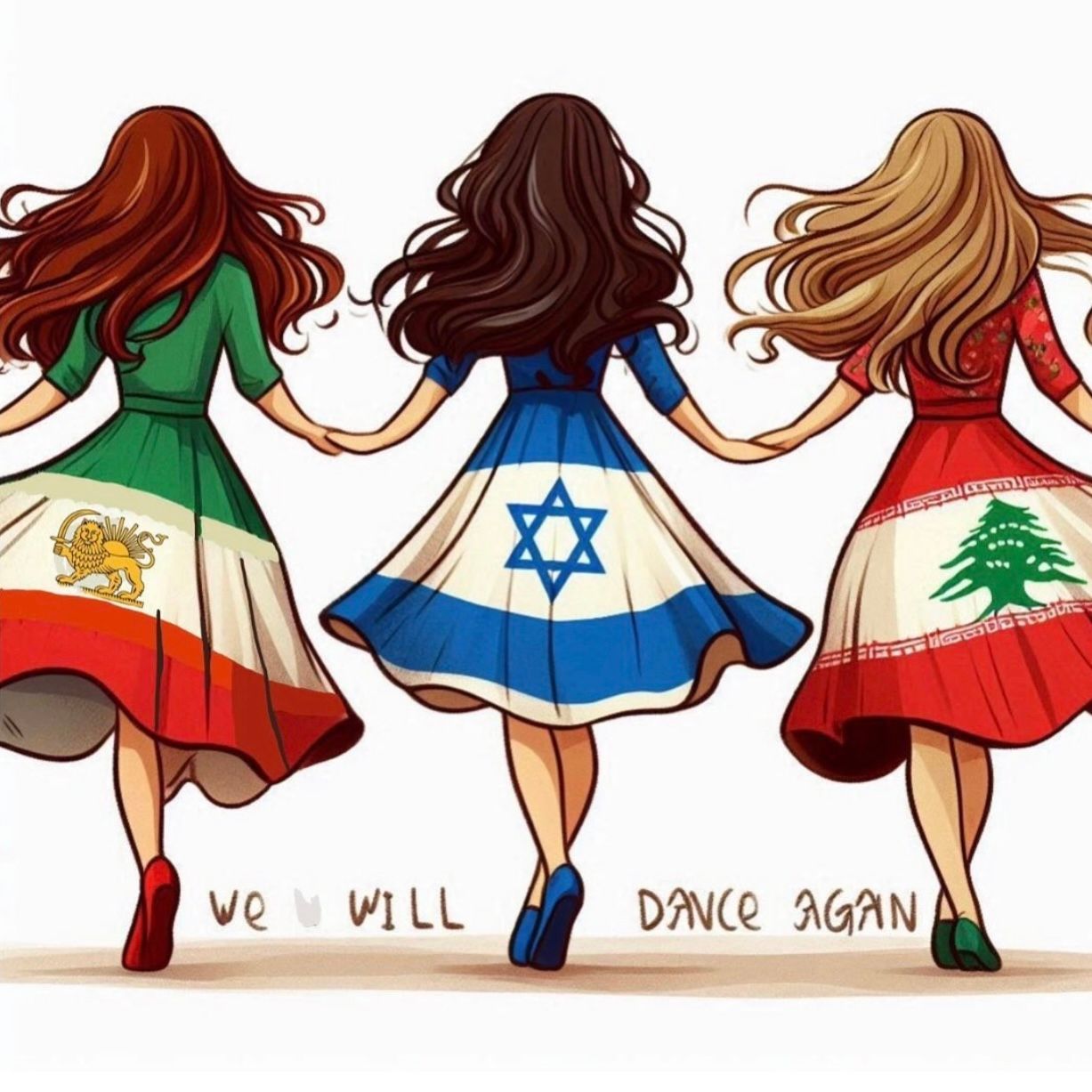 Illustration, femmes incarnant le rêve de paix entre Israël, le Liban et l'Iran