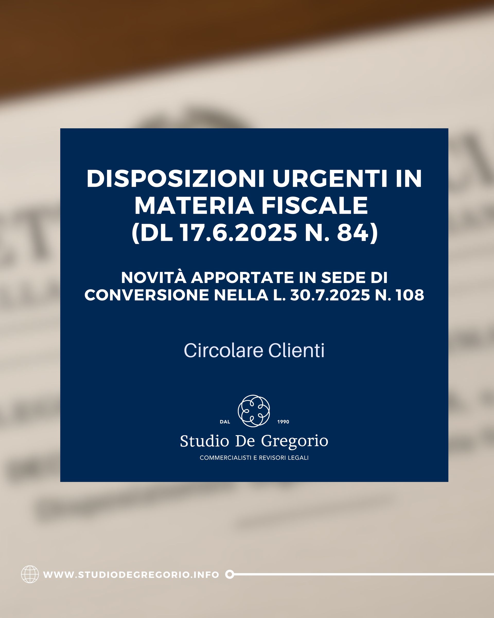 disposizioni urgenti dl 17.06.2025 n. 84 commercialisti commercialista pinerolo torino Roma fisco