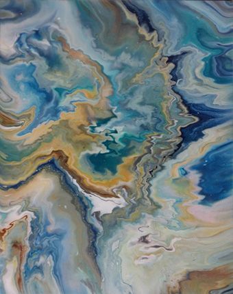Abstract acrylic painting, aerial view of a tidal flat shaped and transformed daily by the power of the tides. An endless dance between ebb and flood.