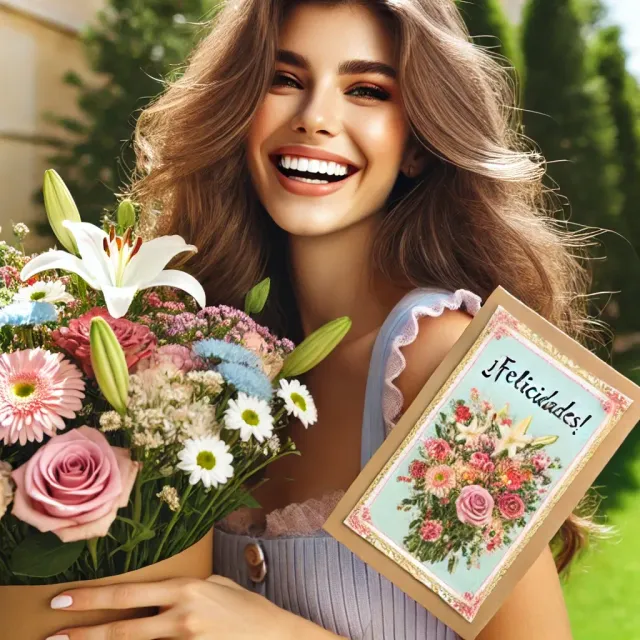 Tarjeta de felicitación personalizada creada con IA para flores