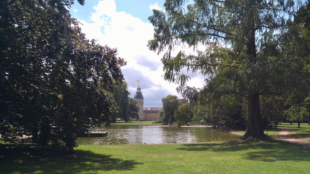 The garden of the Karlsruhe Palace (Schlossgarten). The garden is free and open to the public from dawn to dusk.