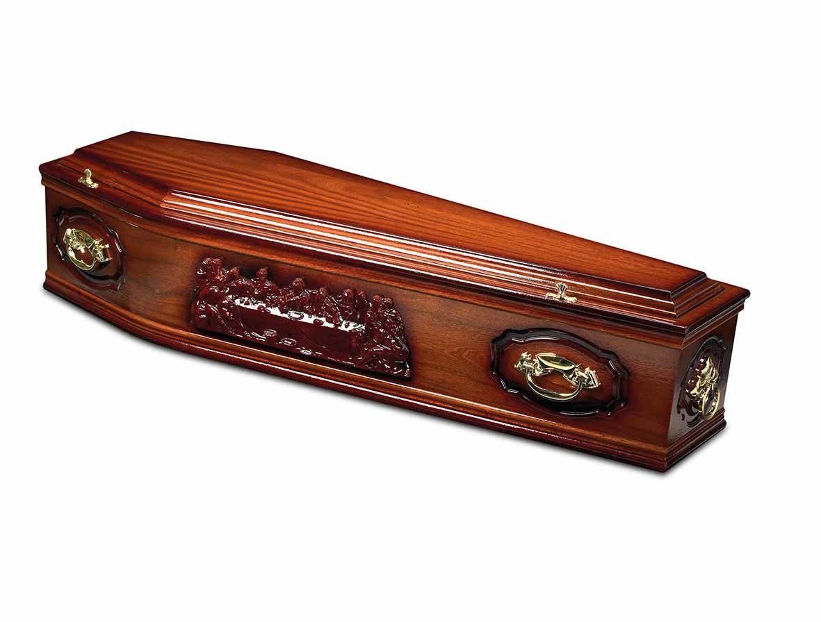 Two tone oak Last Supper Casket