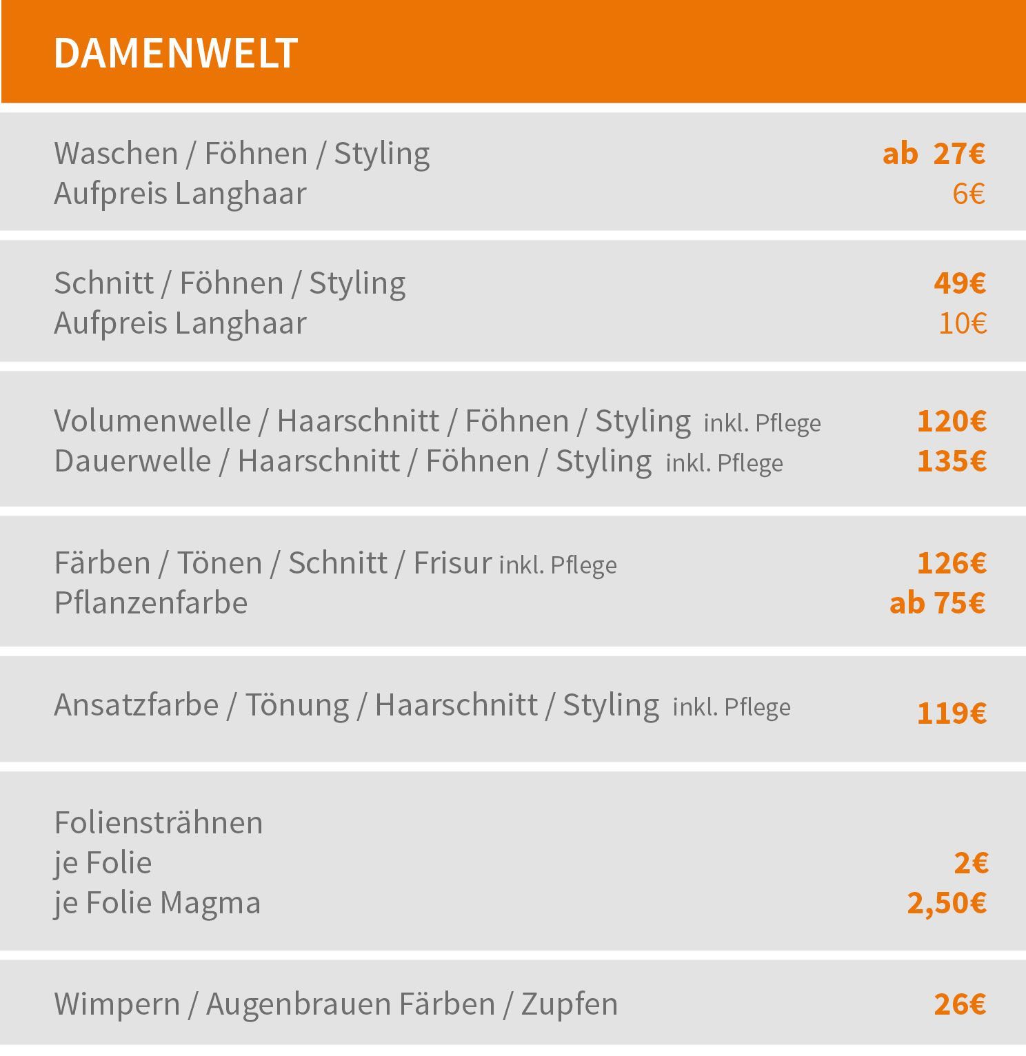 Preisliste Damen Coiffeure Brand_Preisliste Damen